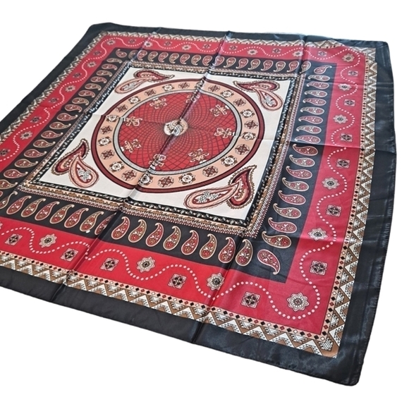 💖 Satin Oversized Square Red Paisley Floral Scarf Hair Neck Classic Accessory - Picture 11 of 17